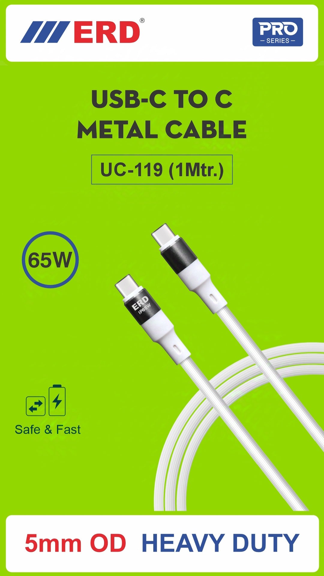 ERD USB-C to USB-C Metal Cable (1M) | 5mm OD Heavy-Duty Fast Charging & Data Sync