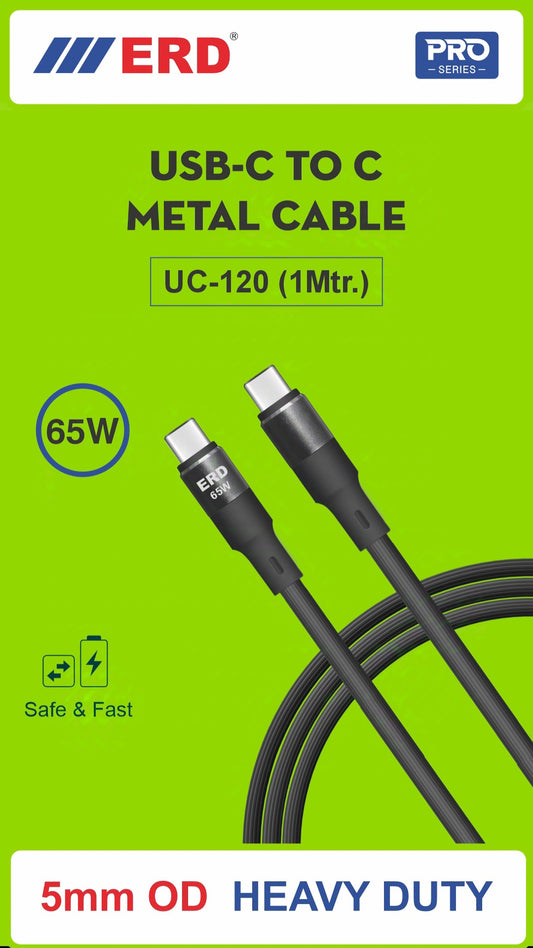 ERD USB-C to USB-C Metal Cable (1M) | 5mm OD Heavy-Duty Fast Charging & Data Sync