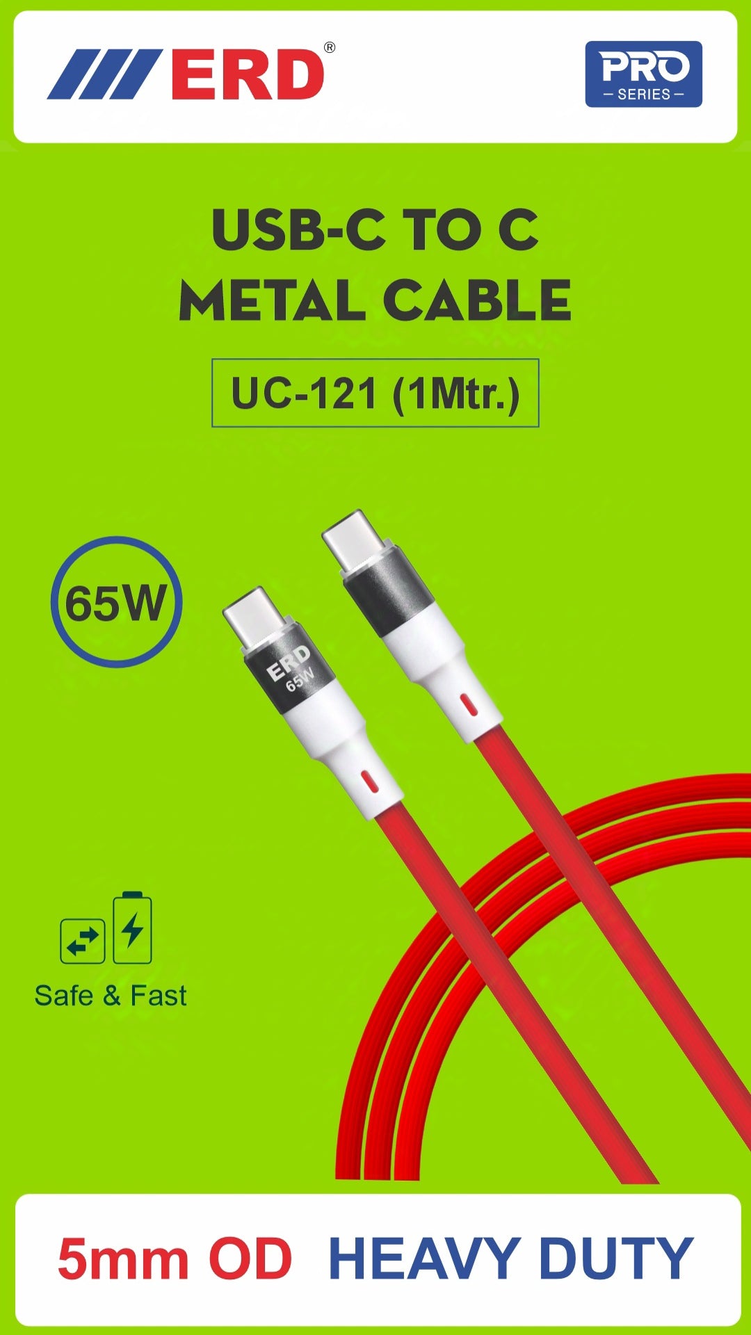 ERD USB-C to USB-C Metal Cable (1M) | 5mm OD Heavy-Duty Fast Charging & Data Sync