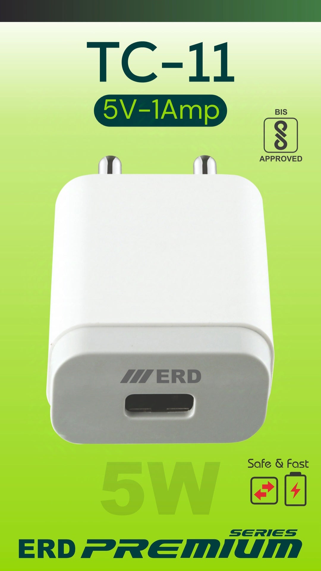 ERD TC-11 5V 1A Wall Charger with 1m Micro USB Cable | Universal Compatibility