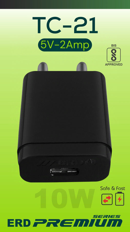 ERD TC-21 10W Fast Charging USB Wall Charger | Compact & Travel-Friendly Adapter