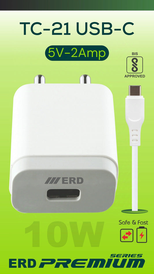 ERD TC 21 Premium USB-C Charger | 5V 2A | 10W Fast Charging Adapter